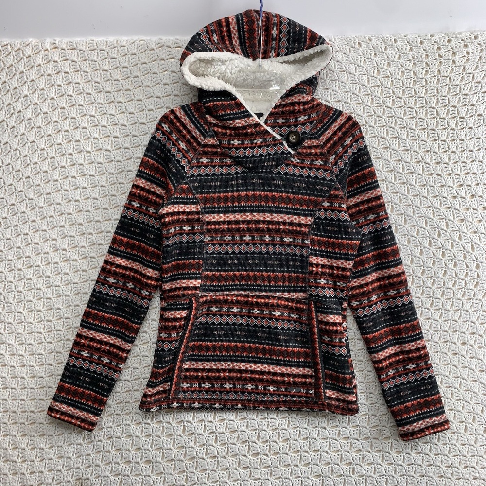 Koppen Sweater Hoodie Women Size M Red/Black Nordic Sherpa Lined V Neck Fleece